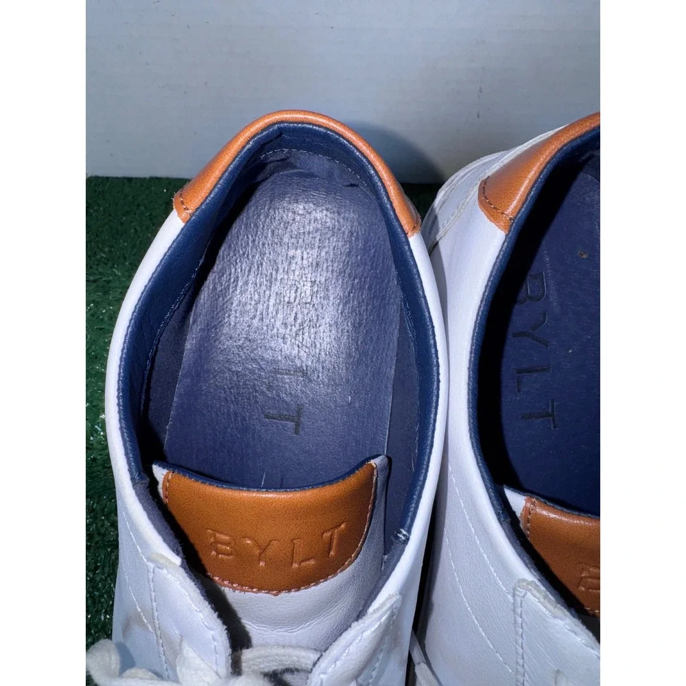 BYLT Mens White Leather Lace Up Fashion Sneakers‎ Casual Comfort Size 11